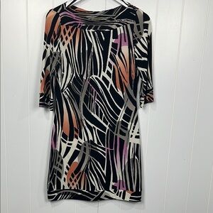 Ali Ro Womens Sheath Dress 4 Black Pink Tan Jersey Stretch Dolman Sleeves Classy